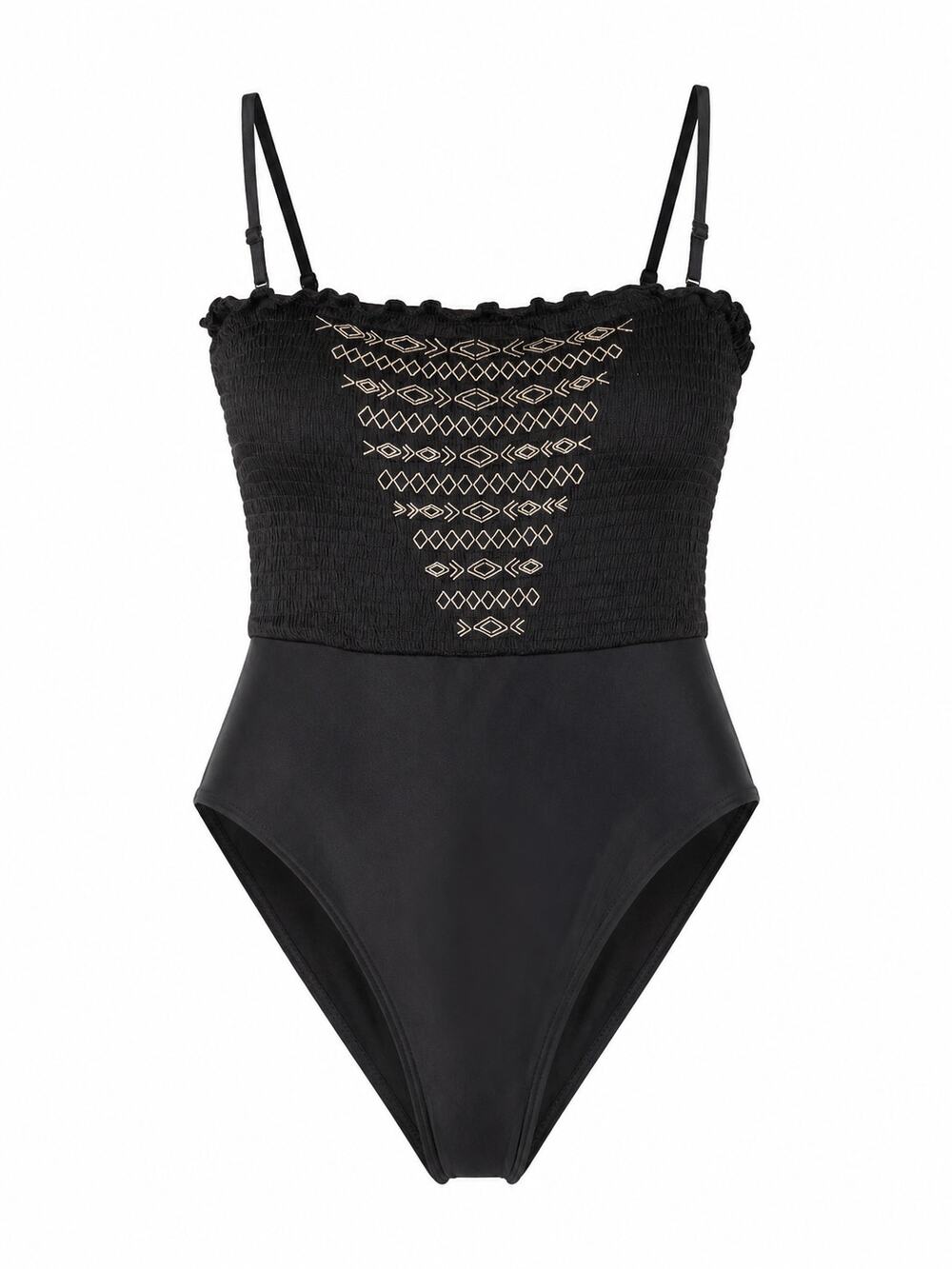 Aerie Black Smocked One Piece Swimsuit M
